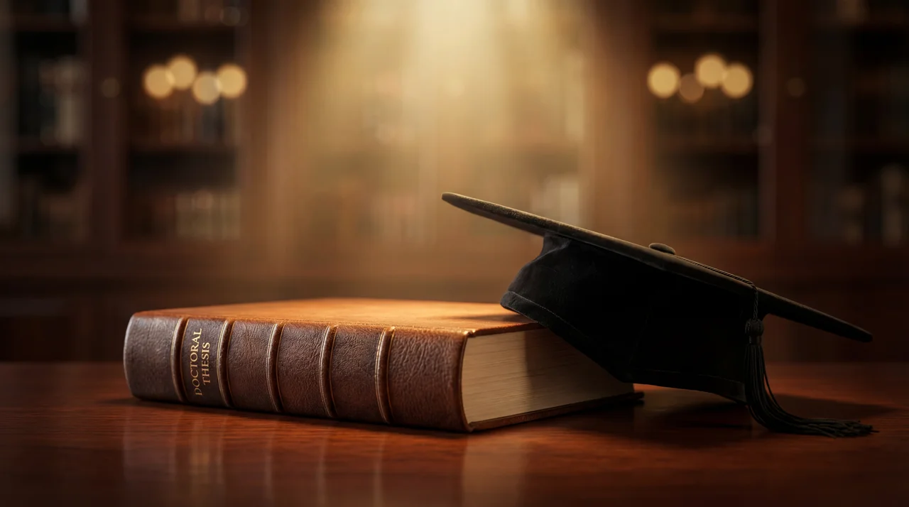 Libro de tesis doctoral con birrete de graduacion